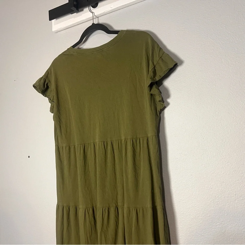 J. Crew Mini Dress Olive Green Tiered Cotton Short Sleeve Size Medium